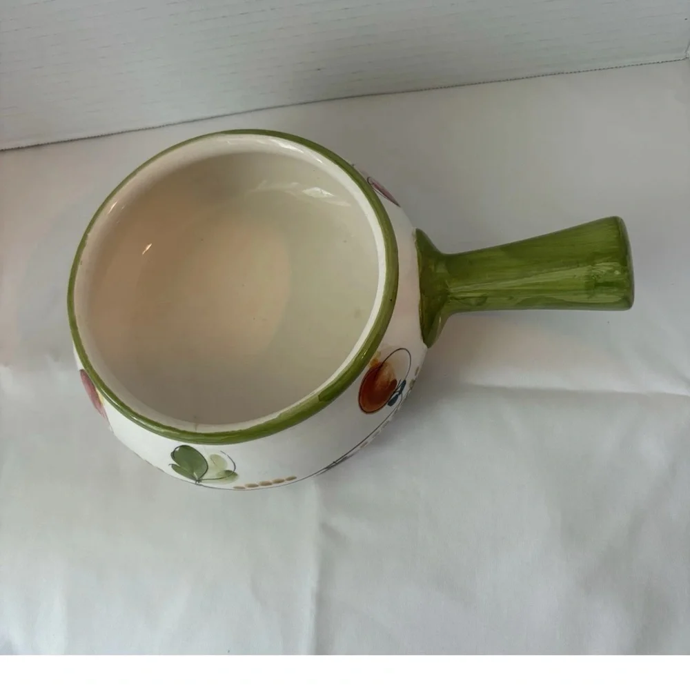 Vintage Hand-Painted Portugal Ceramic Soup Bowl with Handle 5.5”